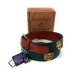 Smathers & Branson Needlepoint Leather Belt Baylor University Sz 34 Basketball